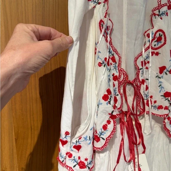 Free People White Maxi Cotton Dress with Red Embroidery - Picture 12 of 15